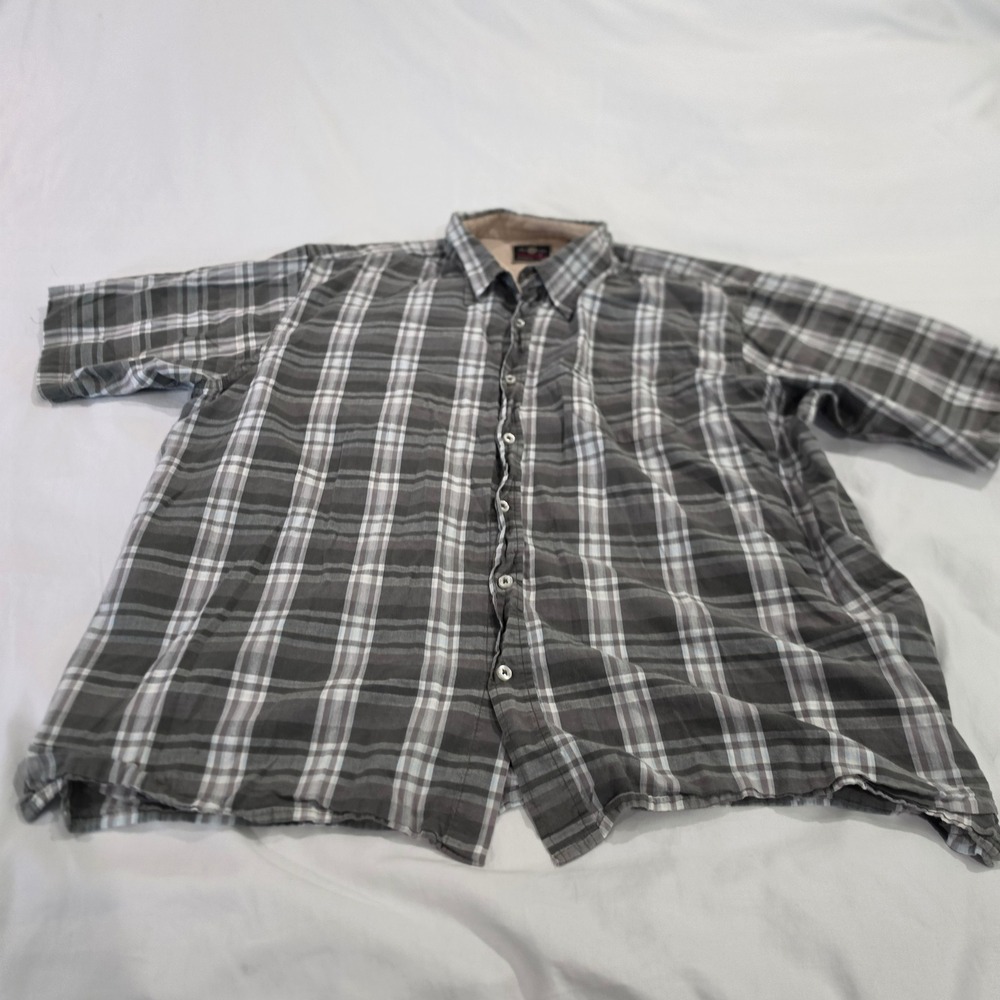 Wrangler Button Down Shirt Mens 2XL Grey Plaid Excellent Short Sleeve Cotton